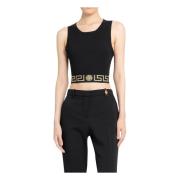 Versace Svart Greca Border Kort Tank Top Black, Dam