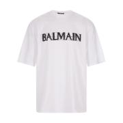 Balmain Oversize Kristall Logo T-shirt White, Herr