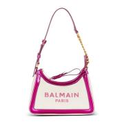 Balmain B-Army handväska i canvas och spegeleffekt läder Pink, Dam