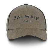 Balmain Paris Logo Bomullskanvas Keps Beige, Herr