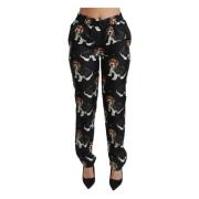 Dolce & Gabbana Valp Hund Mid Waist Skinny Sidenbyxor Multicolor, Dam