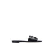 Dolce & Gabbana Bianca Läder Slides, DG Millennials Logo Black, Dam