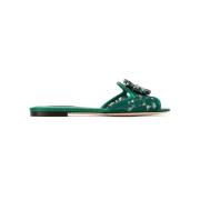 Dolce & Gabbana Gröna kristalldekorerade spets sandaler Green, Dam