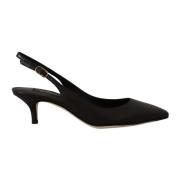 Dolce & Gabbana Svarta Läder Slingback Klackar - Italiensk Stil Black,...