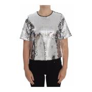 Dolce & Gabbana Silver Paljetter Crewneck Blus T-shirt Gray, Dam