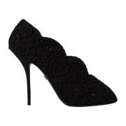 Dolce & Gabbana Svarta Cordonetto Ricamo Pump Öppen Tå Skor Black, Dam