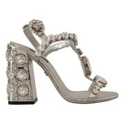 Dolce & Gabbana Silver Kristallrem Högklackade Sandaler Gray, Dam
