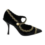 Dolce & Gabbana Svarta Mary Jane Pumps i Sammet med Prydnad Black, Dam