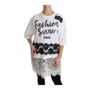 Dolce & Gabbana Mode Syndig Bomullssnörad T-shirt White, Dam