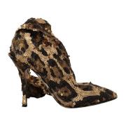Dolce & Gabbana Leopard Paljetter Klackstövlar Brown, Dam