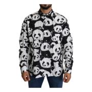 Dolce & Gabbana Svart Panda Herr Casual 100% Bomull Skjorta Multicolor...