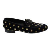 Dolce & Gabbana Blå Velvet Loafers med Kronutsmyckning Black, Herr