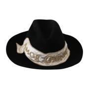 Dolce & Gabbana Amor Gignit Wide Brim Panama Hat Black, Herr