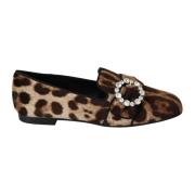 Dolce & Gabbana Leopardmönstrade Kristall Loafers Brown, Dam