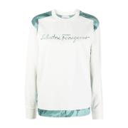 Salvatore Ferragamo Rundhalsad stickad tröja med broderad logotyp Whit...