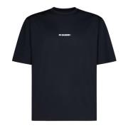 Jil Sander Svarta Ribbade Crewneck T-shirts och Polos Black, Herr