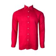 120% Lino Hallon Linne Casual Skjorta Red, Herr