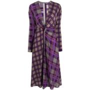 Alberta Ferretti Silkesklänning med rutmönster Purple, Dam