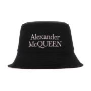 Alexander McQueen Snygg Reversibel Blackylon Hatt Black, Herr