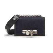 Alexander McQueen Denim Mini Juvelerad Väska med Fyra Ringhandtag Blue...