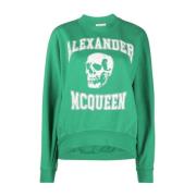 Alexander McQueen Grön Tröja med Tryckt Framstycke Green, Dam