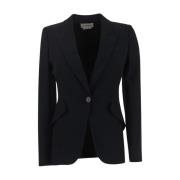 Alexander McQueen Blad Crepe Peak Skulder Jacka Black, Dam