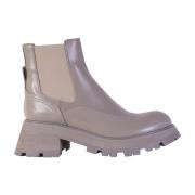 Alexander McQueen Autentiska Chelsea Boots i Borstat Läder Gray, Dam
