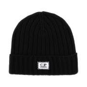 C.p. Company Ull Beanie Mössa med Logo Patch Black, Herr