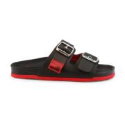 Love Moschino Läder Sliders för Kvinnor - V?r/Sommar Kollektion Black,...