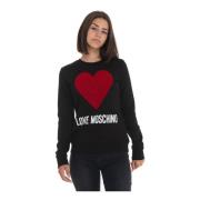 Love Moschino Sweatshirt med rund hals och logotyp Black, Dam