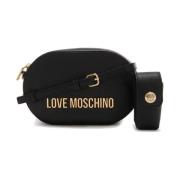 Love Moschino Svart axelväska med metalllogo Black, Dam