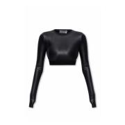 Versace Jeans Couture Lycra Shiny T-Shirt Crop Fit Black, Dam