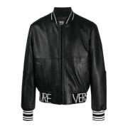 Versace Jeans Couture Svart läderbomberjacka Black, Herr