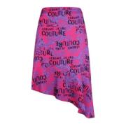 Versace Jeans Couture Barock Logo Print Fuchsia/Violet Midi Kjol - Sto...