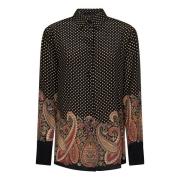 Etro Svart silkeskjorta med paisley och prickigt tryck Black, Dam