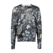 Etro Blommigt Tryck Cashmere-Silke Sweatshirt Blue, Herr