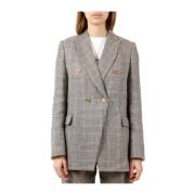 Brunello Cucinelli Ljus Beige Rutig Businessjacka Beige, Dam