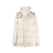 Brunello Cucinelli Beige Huva Vadderad Jacka med Stickade Paneler Beig...