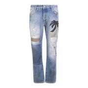 Palm Angels Distinktiva Palm Tree Patchwork Jeans Blue, Herr