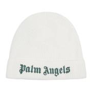 Palm Angels Vit Grön Logo Beanie White, Unisex
