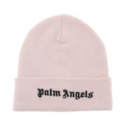 Palm Angels Logo Beanie Mössa i Bomullstickning Pink, Herr