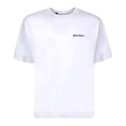 Palm Angels Minimalistisk Bomull T-Shirt med Broderad Logotyp White, H...