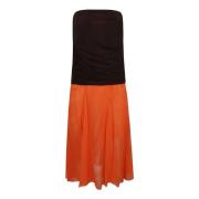 Tory Burch Lyxig Midi Klänning med Jersey Chiffongkjol Orange, Dam