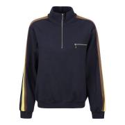 Tory Burch Mysig Stickad Quarter Zip Sweatshirt Blue, Dam