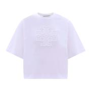 Tory Burch Vit Ss23 Crop Fit T-Shirt med Maxi Präglat Logotyp White, D...