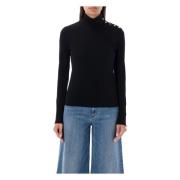 Tory Burch Svart turtleneck topp med gyllene tryckknappar Black, Dam