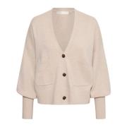 InWear Feminin Stickad Kofta med V-Urringning och Knappar Beige, Dam