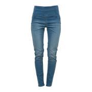 Patrizia Pepe Slim-Fit Höga Jeans med Slitna Effekter Blue, Dam