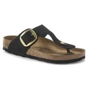 Birkenstock Minimalistisk Nubucklädersandal med Stor Spänne Black, Dam