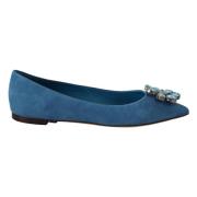 Dolce & Gabbana Blå Siden Kristall Loafers Platta Skor Blue, Dam